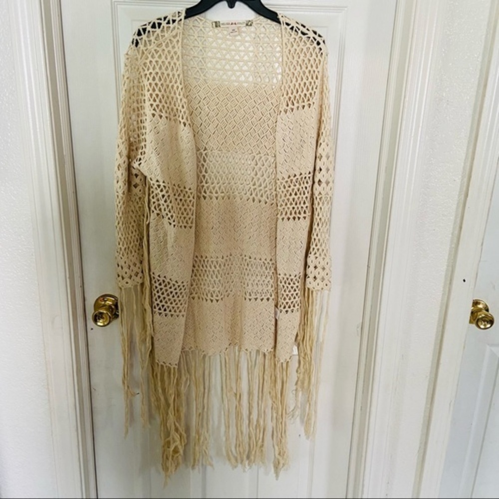 CHELSEA & VIOLET fringe knit bohemian boho festival cotton sweater size XS